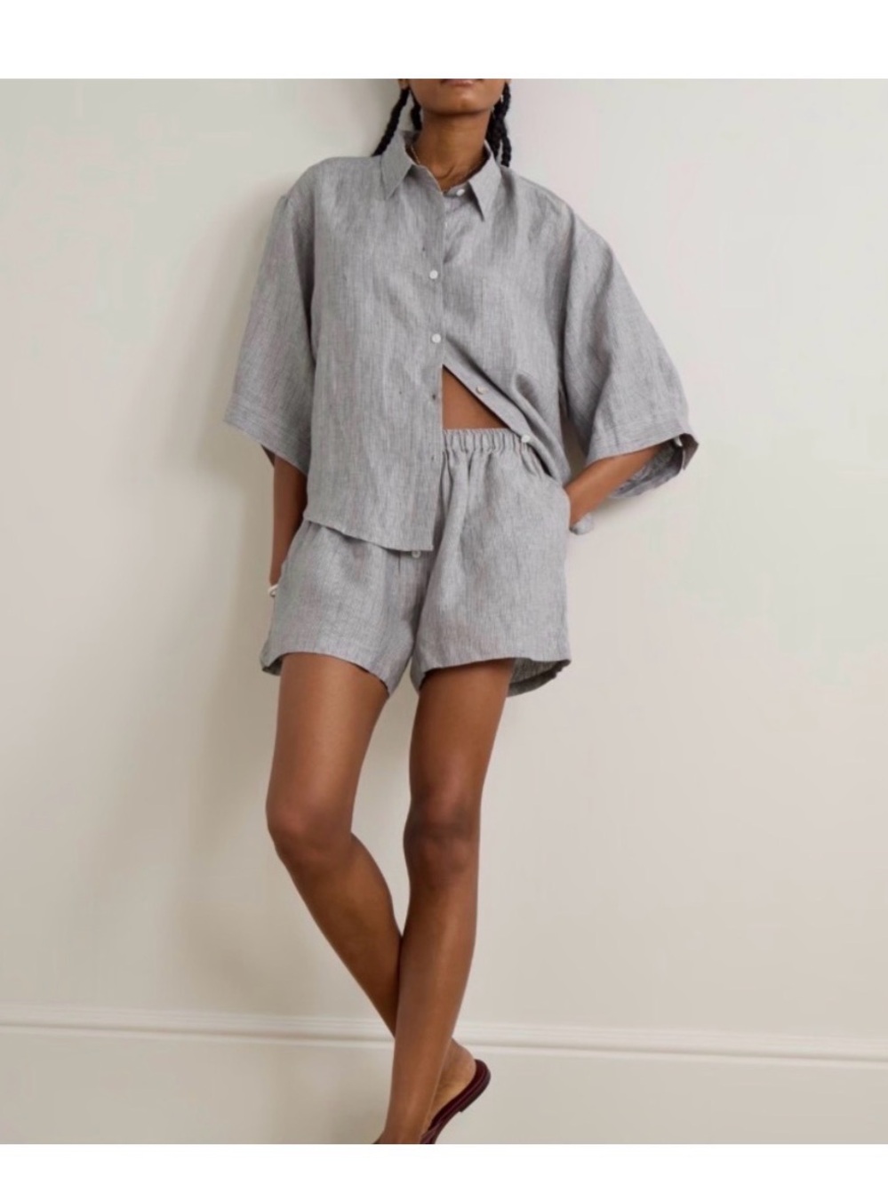 Relaxed Grey Linen-Blend Bermuda Shorts